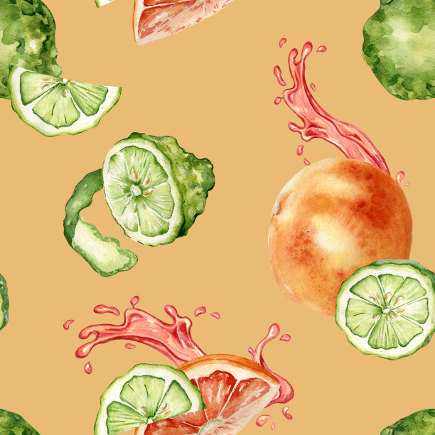 手绘橙色切片水果图案