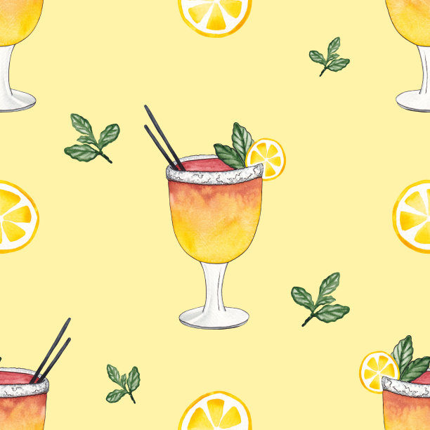 手绘橙色切片水果图案