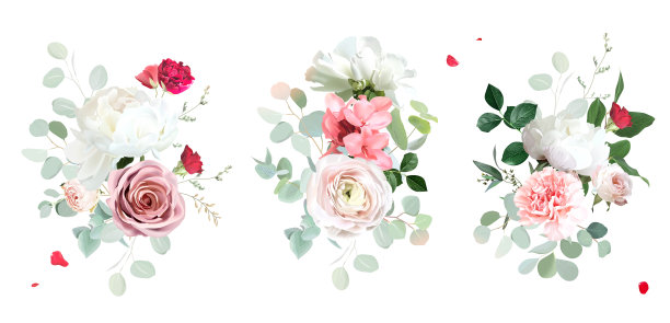 手绘小清新树叶花卉花环