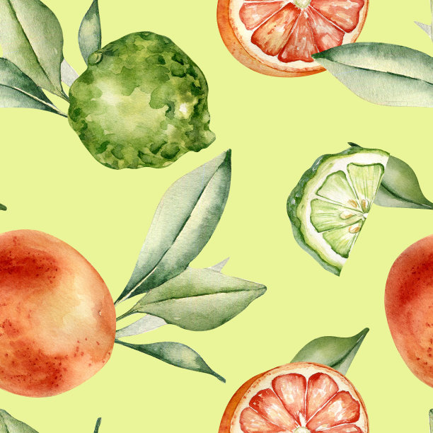 手绘橙色切片水果图案