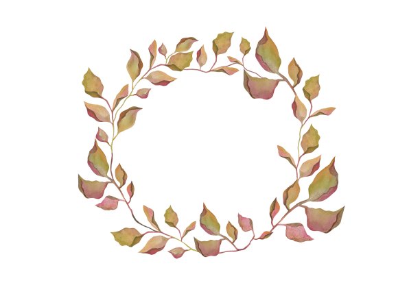 手绘小清新树叶花卉花环