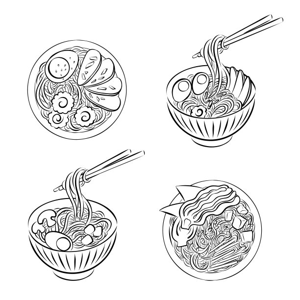 传统面馆线描插画