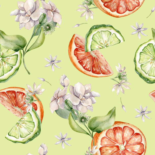 手绘橙色切片水果图案