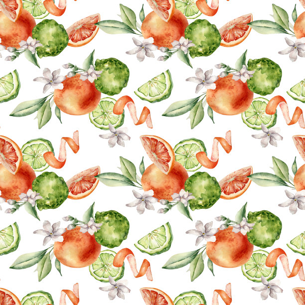 手绘橙色切片水果图案