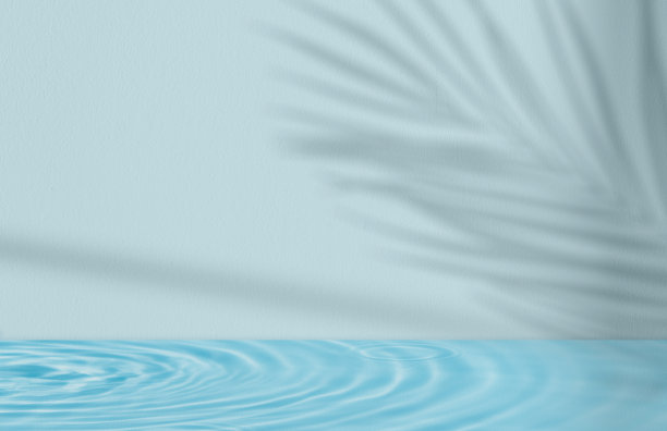 清新蓝绿棕榈叶图案背景