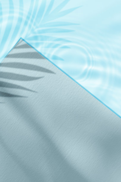 清新蓝绿棕榈叶图案背景