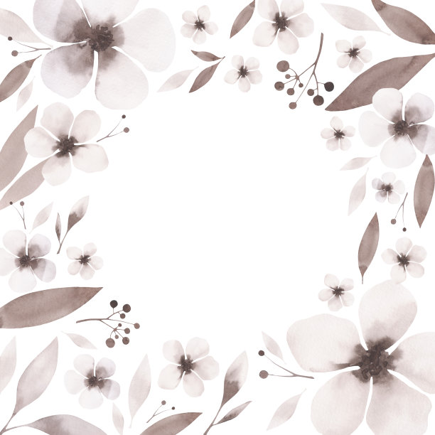 手绘小清新树叶花卉花环