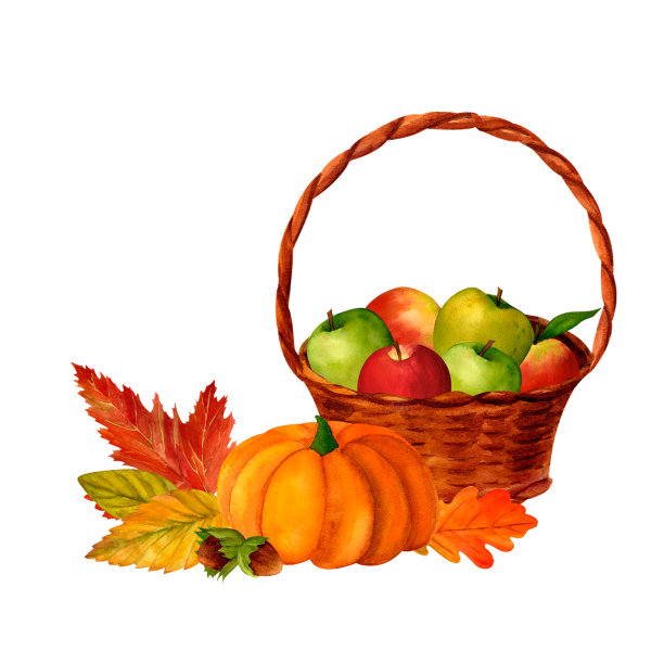 竹篮手绘传统美食插画