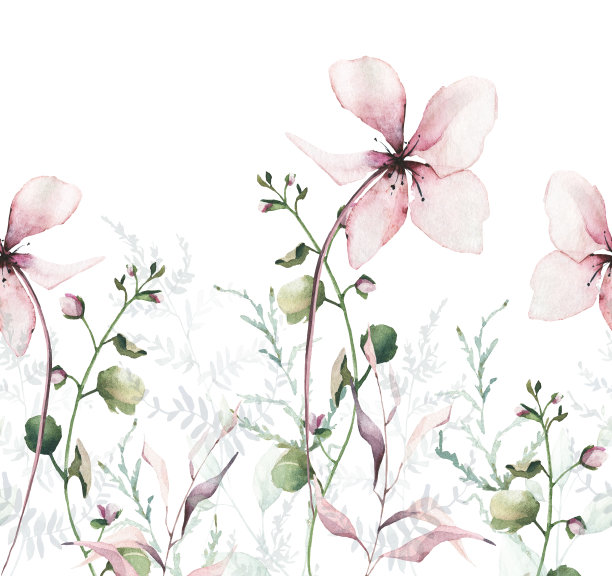 手绘小清新树叶花卉花环