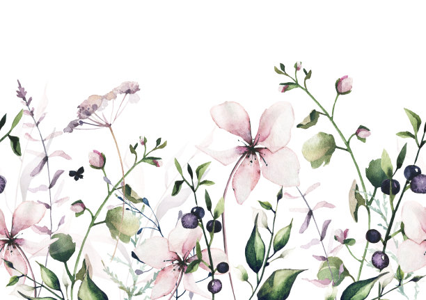 手绘小清新树叶花卉花环