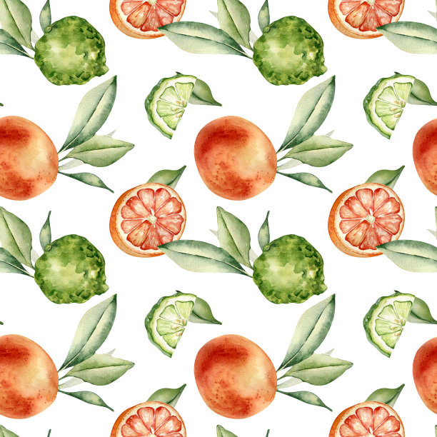 手绘橙色切片水果图案