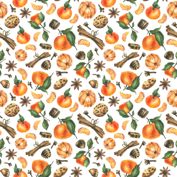 手绘橙色切片水果图案