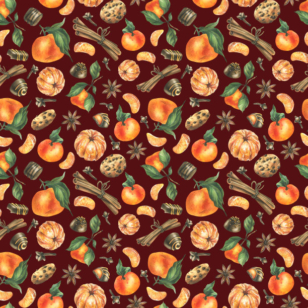 手绘橙色切片水果图案