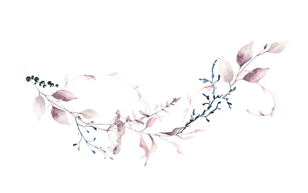 手绘小清新树叶花卉花环