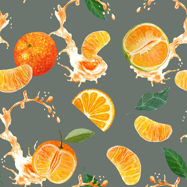 手绘橙色切片水果图案