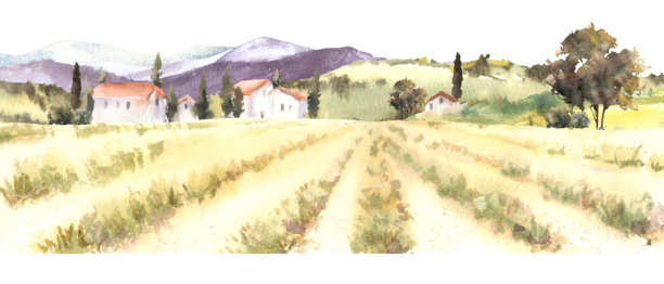 山水插画果园手绘