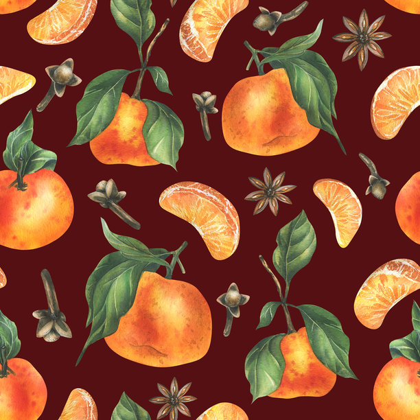 手绘橙色切片水果图案