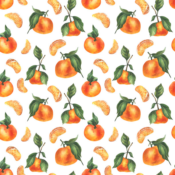 手绘橙色切片水果图案
