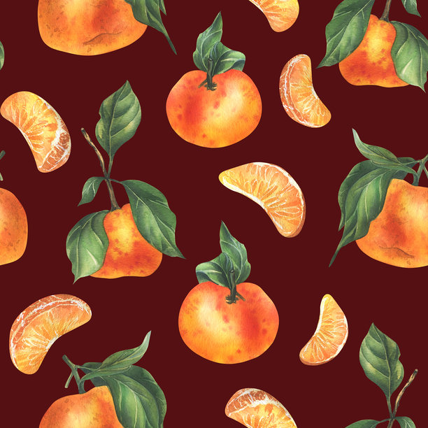 手绘橙色切片水果图案