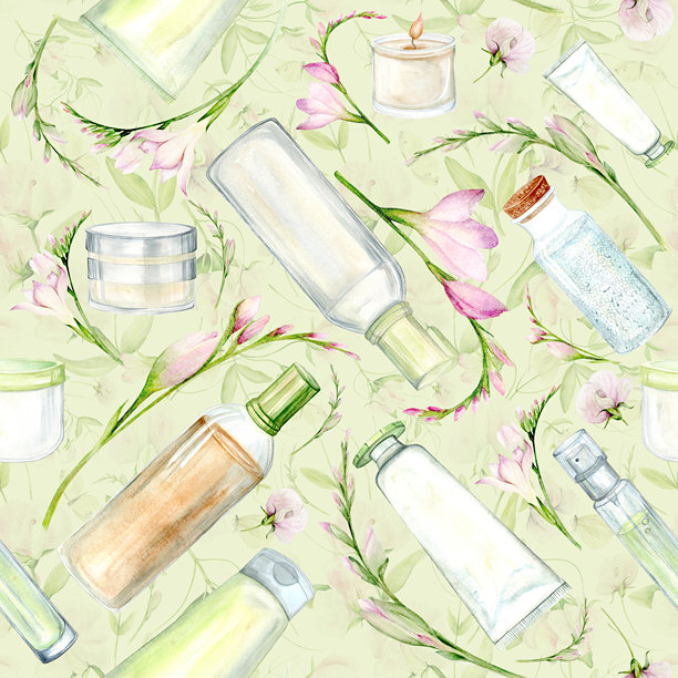 清新水彩风花卉图案