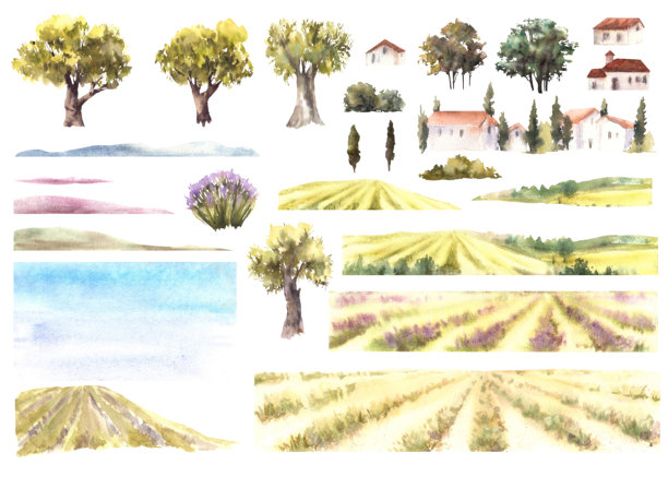 山水插画果园手绘