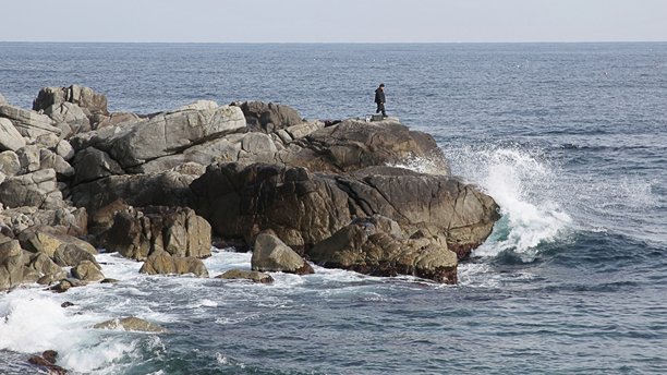 岩石海岸线,太平洋,钓鱼