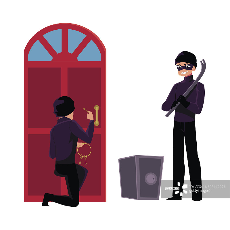 小偷夜贼破门而入企图撬开保险柜