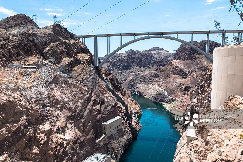 科罗拉多河上的水坝和桥梁.美国内华达州的水库和胡佛大坝