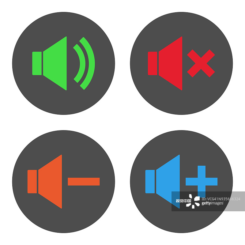 设置音量控制按钮静音取消静音更安静更响亮的图标在圆圈向量