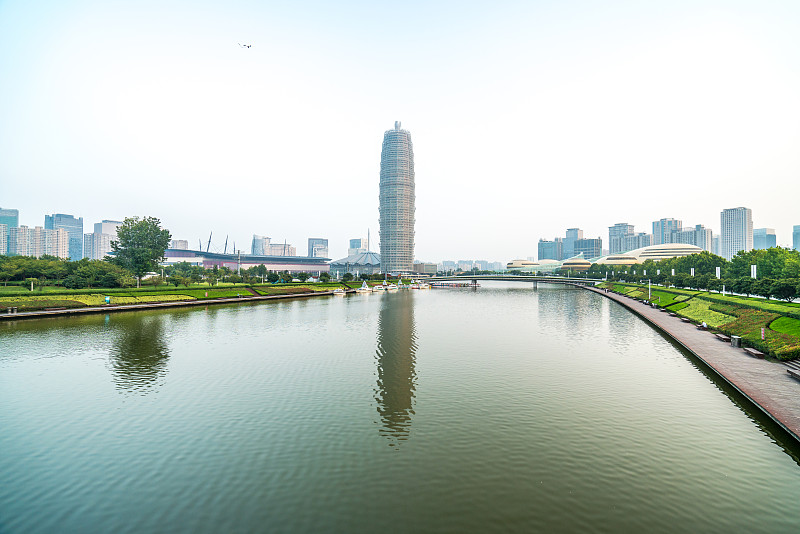 水,郑州,国际著名景点,水平画幅,无人,户外,湖,建筑业,市区,摩天大楼