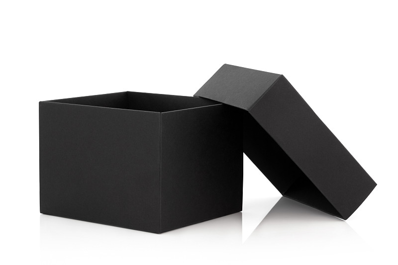 盒子,黑色,空箱子,开着的,礼物,小的,水平画幅,无人,盖子,白色背景