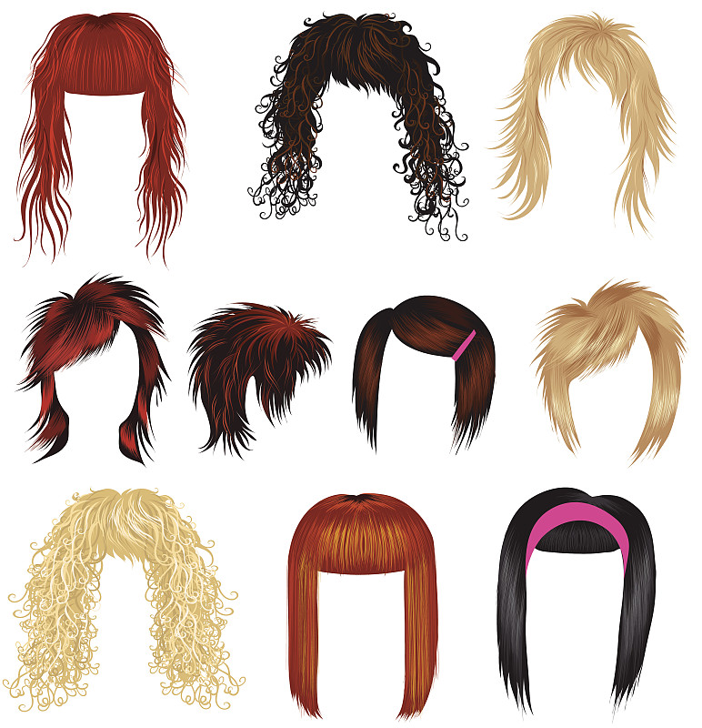 假发,女人,矢量,美发师,时髦的,金色头发,美,绘画插图,美人,棕色头发