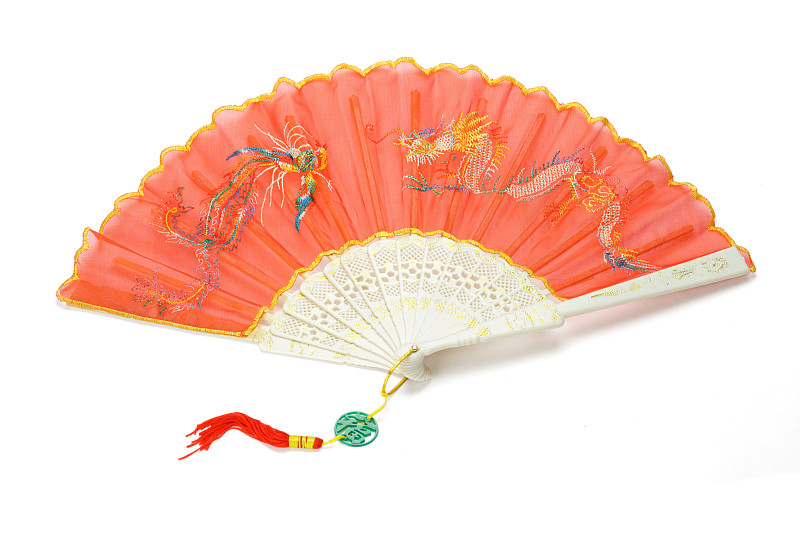 红色,龙,折扇,菲尼克斯市,凤凰,背景分离,纺织品,塑胶,东亚人,纹理