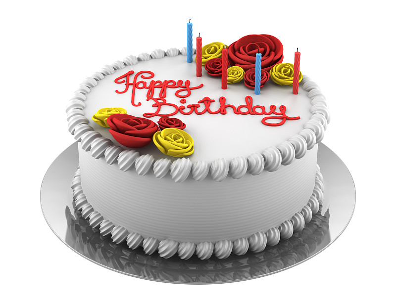 生日蛋糕,圆形,白色背景,蜡烛,分离着色,生日蜡烛,餐具,水平画幅,无人,奶油