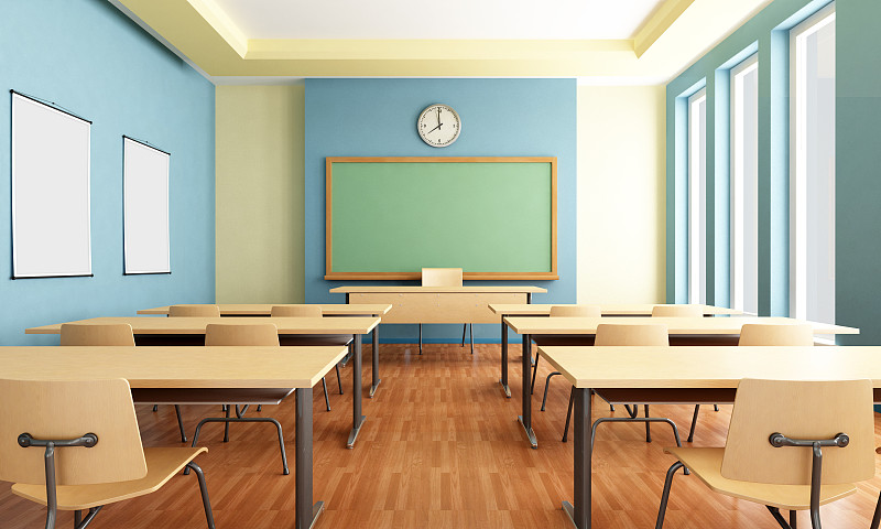 无人,教室,窗户,座位,水平画幅,绿色,墙,木制,椅子,蓝色