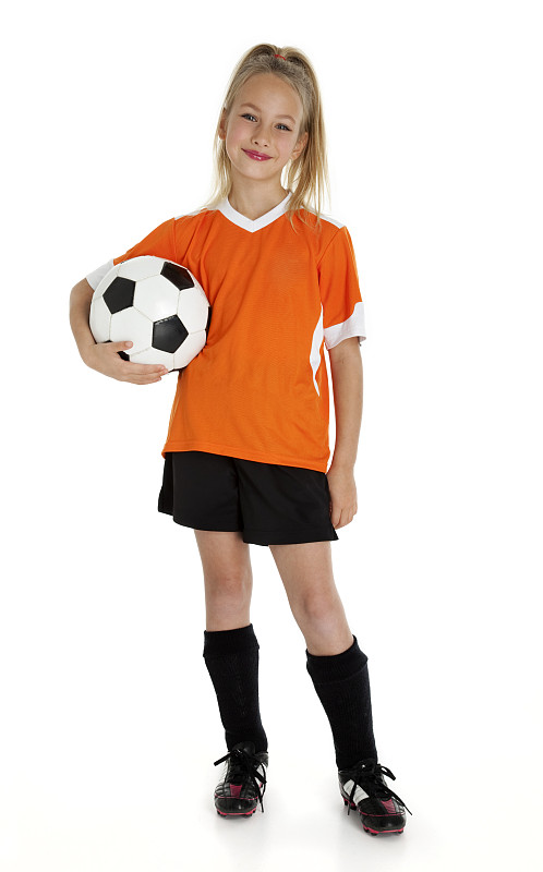 小的,足球运动员,可爱的,垂直画幅,正面视角,球,留白,白色,运动