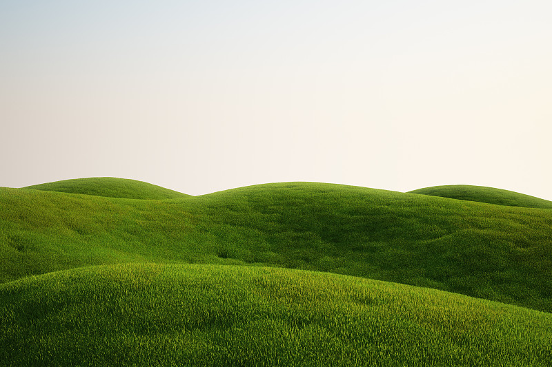 山,草,田地,绿色,充满的,天空,水平画幅,形状,无人,绘画插图