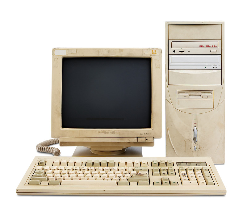 台式个人电脑,过时的,古典式,计算机,显示器,古老的,电缆,古董,水平画幅,无人