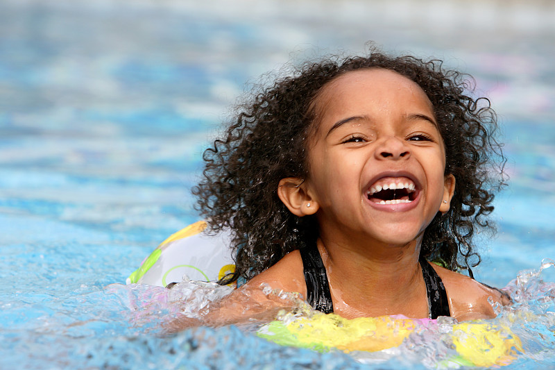游泳池,儿童,嬉戏的,非裔美国人,乐趣,夏天,非洲人,女孩,小的,水