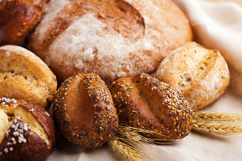 面包,健康食物,多样,褐色,水平画幅,无人,烘焙糕点,老玉米,特写,长面包
