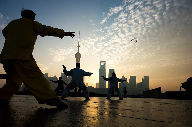 上海,生活方式,武术,休闲活动,水平画幅,早晨,人群,健康,太极,户外