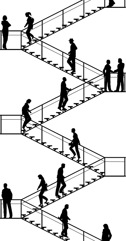 楼梯,女人,绘画插图,人,计算机制图,计算机图形学,高大的,防火梯,轮廓,男商人