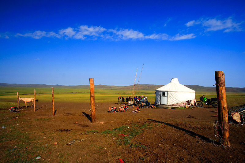 内蒙古自治区,蒙古包,草地围场,水平画幅,山,小木屋,草原,偏远的,户外,乡村风格