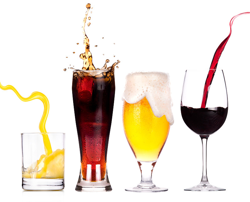 含酒精饮料,分离着色,与众不同,葡萄酒,水平画幅,无人,玻璃,鸡尾酒,组物体,啤酒杯