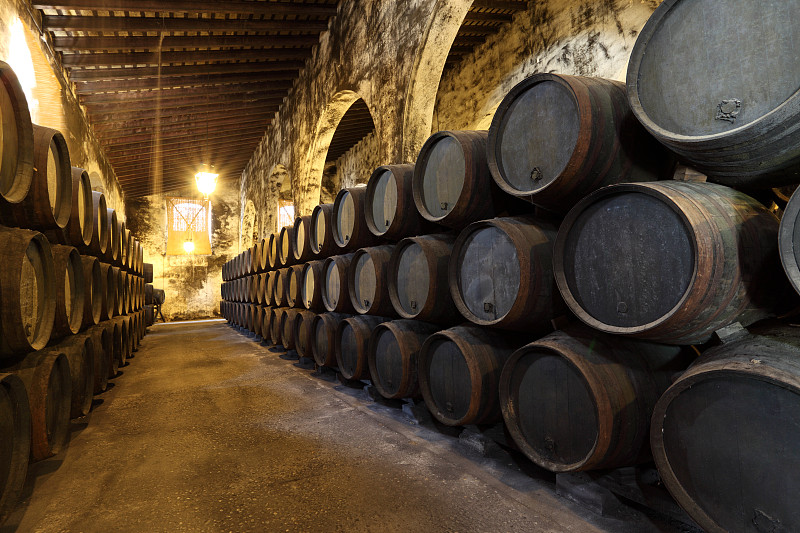 酒窖,古老的,雪利,桶,葡萄酒厂,小桶,葡萄酒,古董,水平画幅,木制