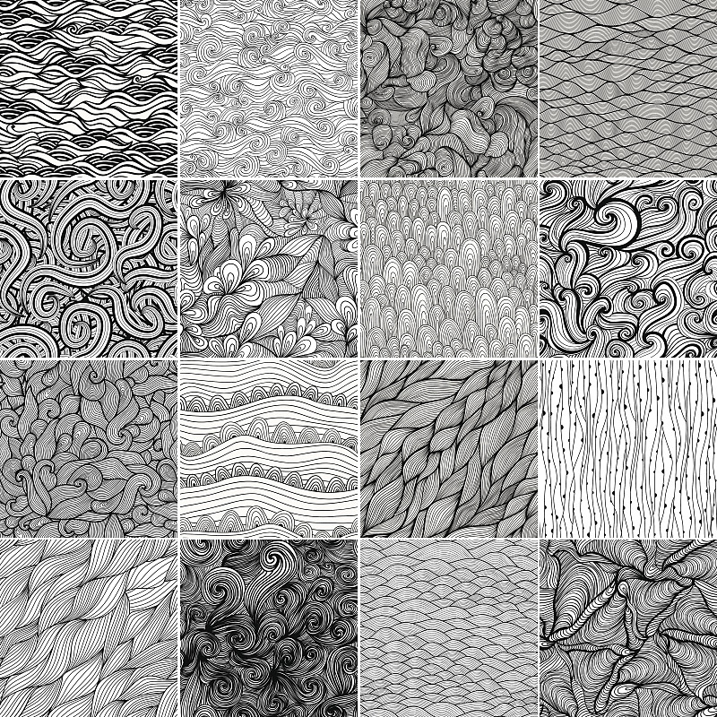 波形,黑白图片,数字16,四方连续纹样,线条,式样,花纹,叶子,云,艺术