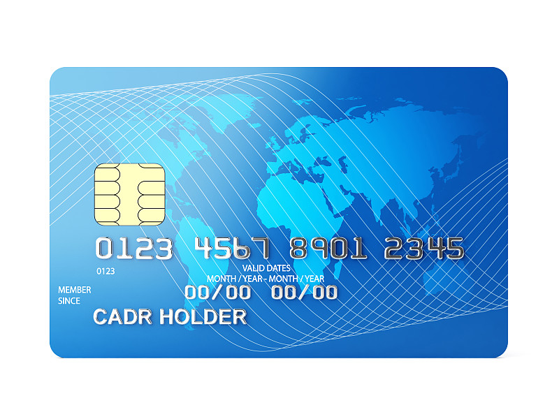 信用卡,正面视角,水平画幅,无人,蓝色,金融,白色背景,电子商务,塑胶,背景分离