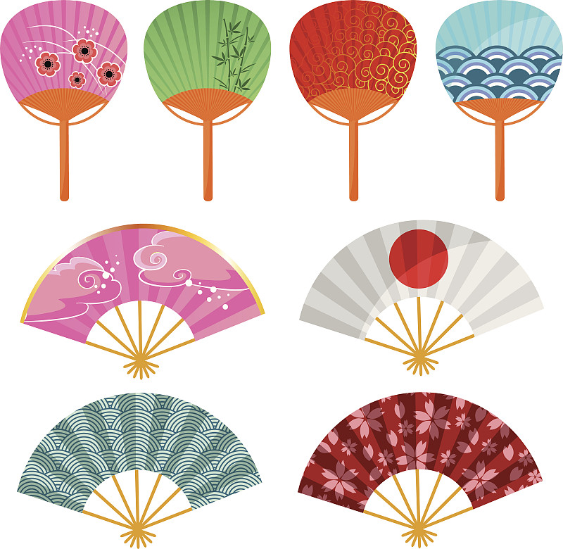 扇子,日本,折扇,可折叠的,美,无人,绘画插图,组物体,仅一朵花,成品