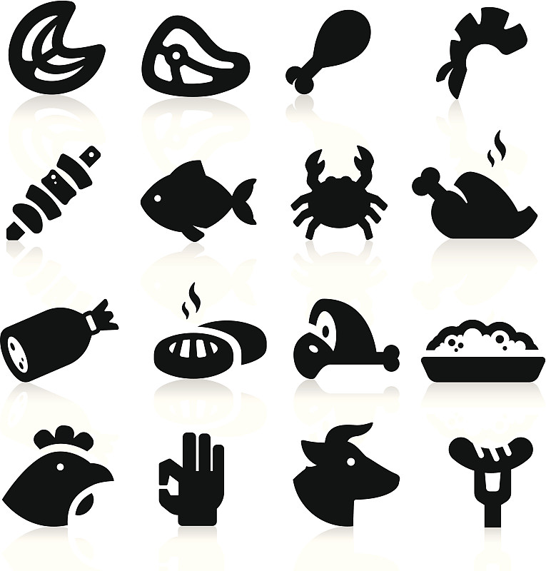 家禽,计算机图标,肉,鱼类,黑色,绘画插图,排骨,海产,动物身体部位,熏猪肉