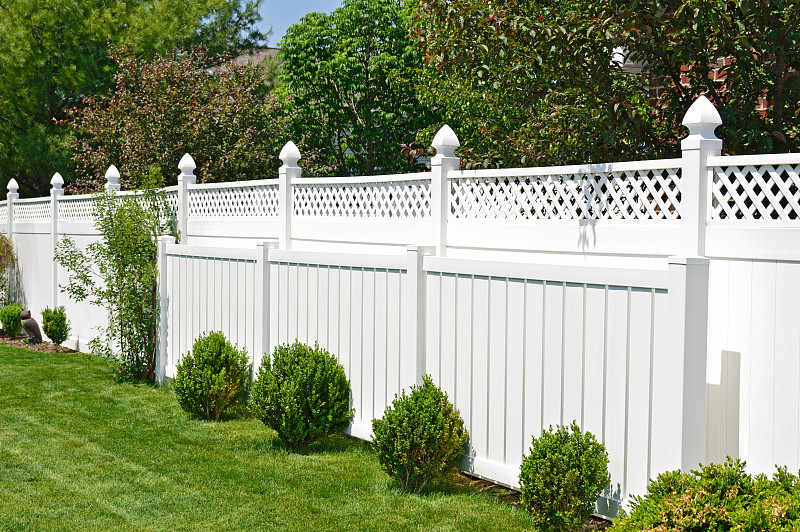 篱笆,现代,白色,尖栅栏,自然,新的,水平画幅,景观设计,无人,夏天